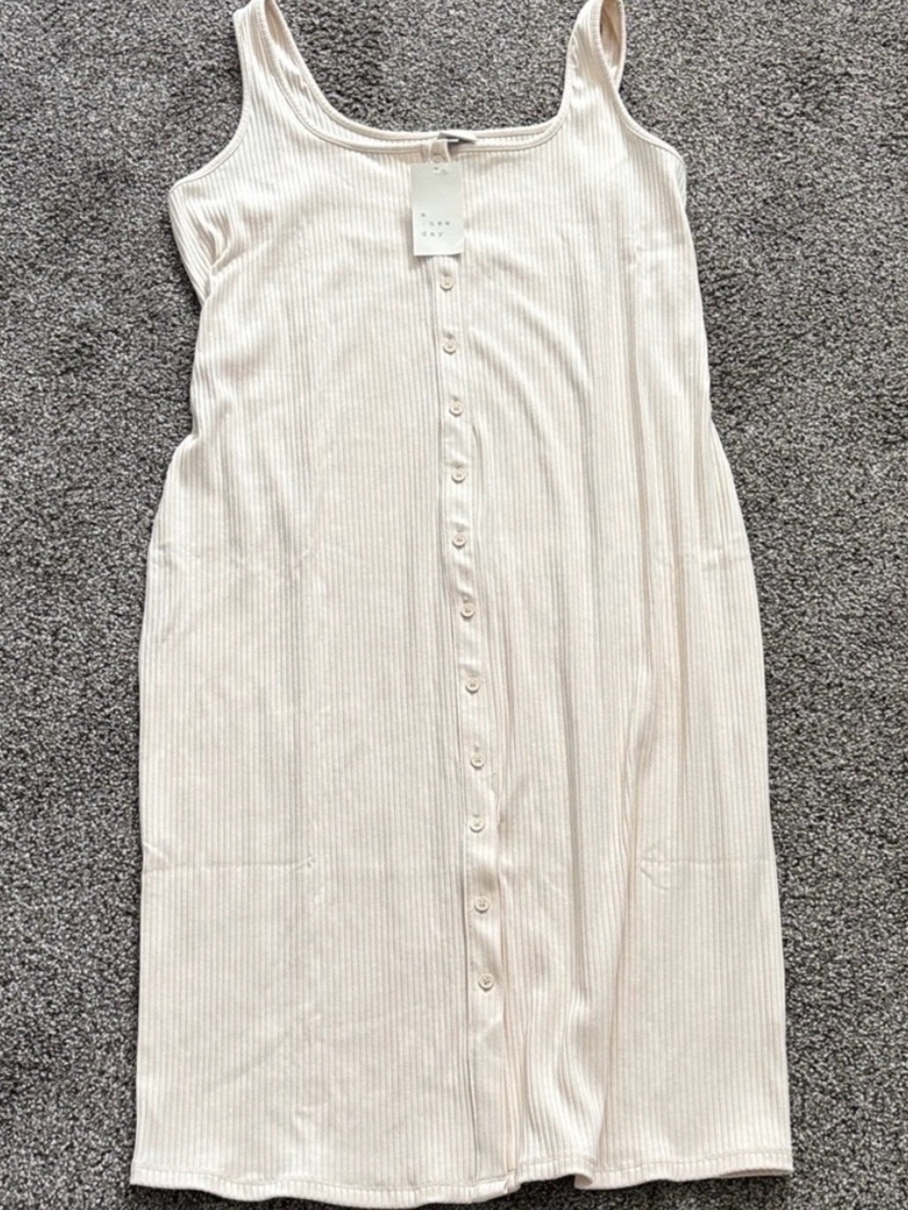 a new day Ribbed Button-Front Tank Dress in Light Cream